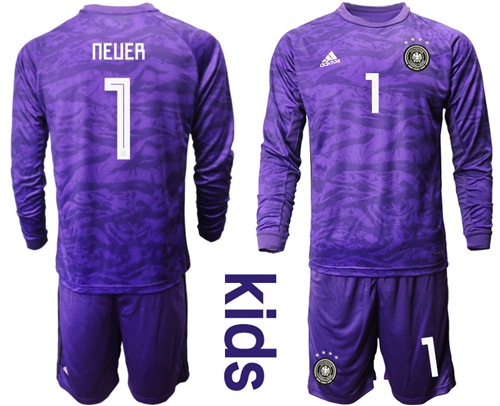 Germany #1 Neuer Purple Goalkeeper Long Sleeves Kid Soccer Country Jersey Germany #1 Neuer Purple Goalkeeper Long Sleeves Kid Soccer Country Jersey