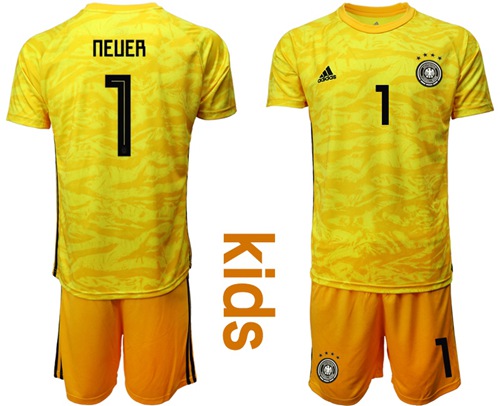 Germany #1 Neuer Yellow Goalkeeper Kid Soccer Country Jersey Germany #1 Neuer Yellow Goalkeeper Kid Soccer Country Jersey