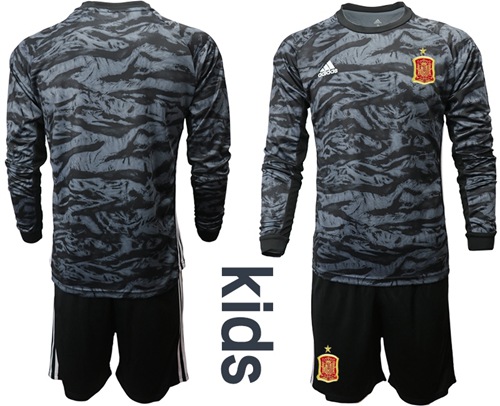 Spain Blank Black Long Sleeves Goalkeeper Kid Soccer Country Jersey Spain Blank Black Long Sleeves Goalkeeper Kid Soccer Country Jersey