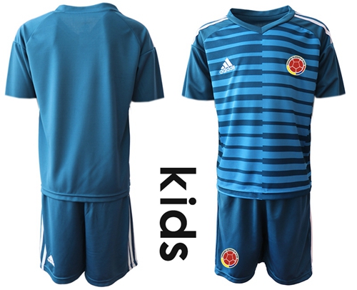 Colombia Blank Blue Goalkeeper Kid Soccer Country Jersey Colombia Blank Blue Goalkeeper Kid Soccer Country Jersey