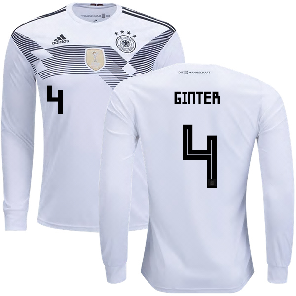 Germany #4 Ginter Home Long Sleeves Kid Soccer Country Jersey Germany #4 Ginter Home Long Sleeves Kid Soccer Country Jersey