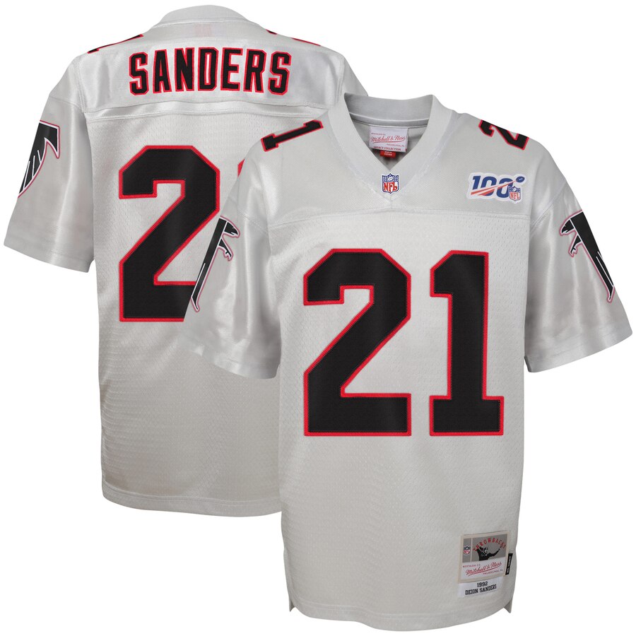 Youth Atlanta Falcons #21 Deion Sanders Mitchell & Ness Platinum NFL 100 Retired Player Legacy Jersey Youth Atlanta Falcons #21 Deion Sanders Mitchell & Ness Platinum NFL 100 Retired Player Legacy Jersey