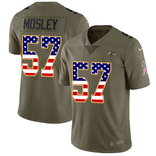Nike Ravens #57 C.J. Mosley Olive/USA Flag Youth Stitched NFL Limited 2017 Salute to Service Jersey