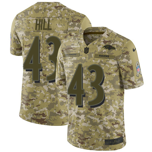 Nike Ravens #43 Justice Hill Camo Youth Stitched NFL Limited 2018 Salute To Service Jersey Nike Ravens #43 Justice Hill Camo Youth Stitched NFL Limited 2018 Salute To Service Jersey