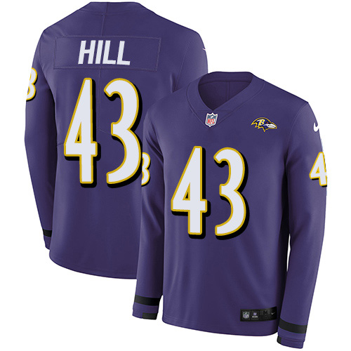 Nike Ravens #43 Justice Hill Purple Team Color Youth Stitched NFL Limited Therma Long Sleeve Jersey Nike Ravens #43 Justice Hill Purple Team Color Youth Stitched NFL Limited Therma Long Sleeve Jersey