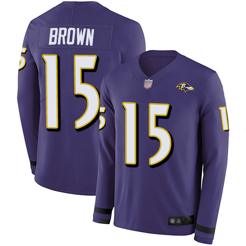 Nike Ravens #15 Marquise Brown Purple Team Color Youth Stitched NFL Limited Therma Long Sleeve Jersey Nike Ravens #15 Marquise Brown Purple Team Color Youth Stitched NFL Limited Therma Long Sleeve Jersey