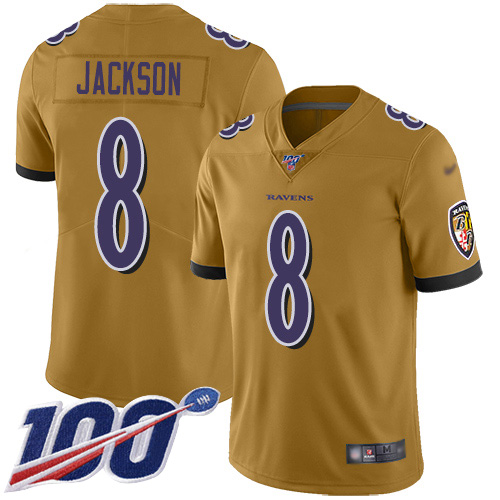 Nike Ravens #8 Lamar Jackson Gold Youth Stitched NFL Limited Inverted Legend 100th Season Jersey Nike Ravens #8 Lamar Jackson Gold Youth Stitched NFL Limited Inverted Legend 100th Season Jersey