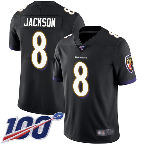 Nike Ravens #8 Lamar Jackson Black Alternate Youth Stitched NFL 100th Season Vapor Limited Jersey Nike Ravens #8 Lamar Jackson Black Alternate Youth Stitched NFL 100th Season Vapor Limited Jersey