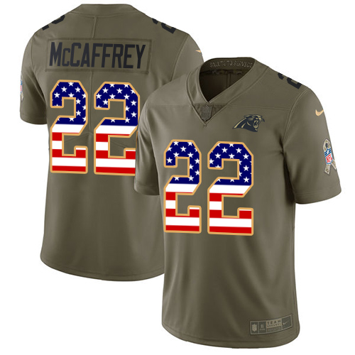 Nike Panthers #22 Christian McCaffrey Olive/USA Flag Youth Stitched NFL Limited 2017 Salute to Service Jersey Nike Panthers #22 Christian McCaffrey Olive/USA Flag Youth Stitched NFL Limited 2017 Salute to Service Jersey