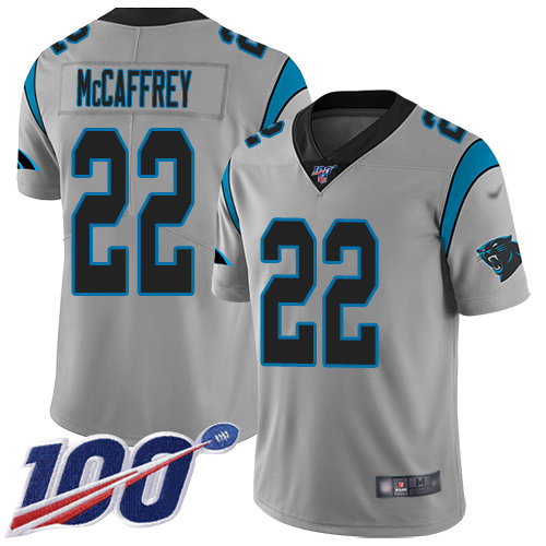 Nike Panthers #22 Christian McCaffrey Silver Youth Stitched NFL Limited Inverted Legend 100th Season Jersey Nike Panthers #22 Christian McCaffrey Silver Youth Stitched NFL Limited Inverted Legend 100th Season Jersey