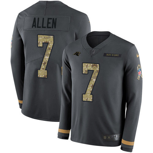 Nike Panthers #7 Kyle Allen Anthracite Salute to Service Youth Stitched NFL Limited Therma Long Sleeve Jersey Nike Panthers #7 Kyle Allen Anthracite Salute to Service Youth Stitched NFL Limited Therma Long Sleeve Jersey