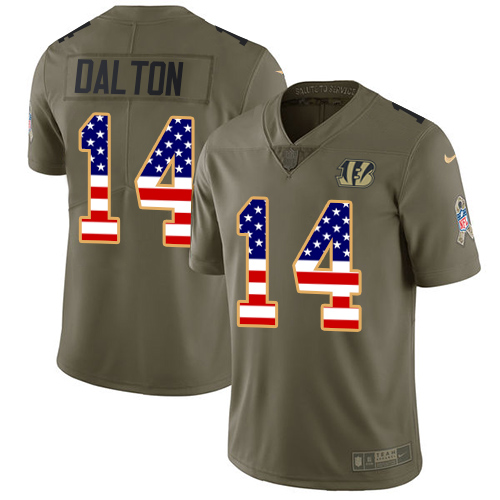Nike Bengals #14 Andy Dalton Olive/USA Flag Youth Stitched NFL Limited 2017 Salute to Service Jersey Nike Bengals #14 Andy Dalton Olive/USA Flag Youth Stitched NFL Limited 2017 Salute to Service Jersey