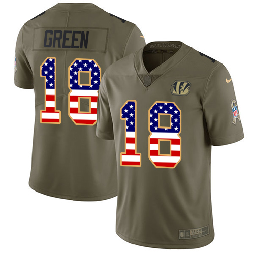 Nike Bengals #18 A.J. Green Olive/USA Flag Youth Stitched NFL Limited 2017 Salute to Service Jersey Nike Bengals #18 A.J. Green Olive/USA Flag Youth Stitched NFL Limited 2017 Salute to Service Jersey