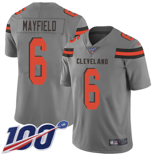 Nike Browns #6 Baker Mayfield Gray Youth Stitched NFL Limited Inverted Legend 100th Season Jersey Nike Browns #6 Baker Mayfield Gray Youth Stitched NFL Limited Inverted Legend 100th Season Jersey