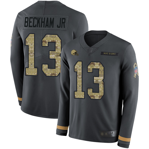 Nike Browns #13 Odell Beckham Jr Anthracite Salute to Service Youth Stitched NFL Limited Therma Long Sleeve Jersey Nike Browns #13 Odell Beckham Jr Anthracite Salute to Service Youth Stitched NFL Limited Therma Long Sleeve Jersey