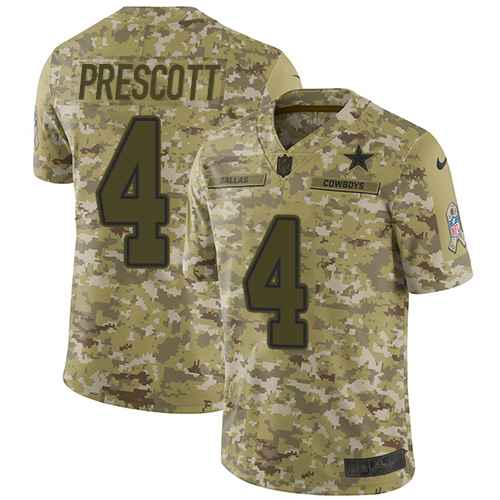 Nike Cowboys #4 Dak Prescott Camo Youth Stitched NFL Limited 2018 Salute to Service Jersey Nike Cowboys #4 Dak Prescott Camo Youth Stitched NFL Limited 2018 Salute to Service Jersey