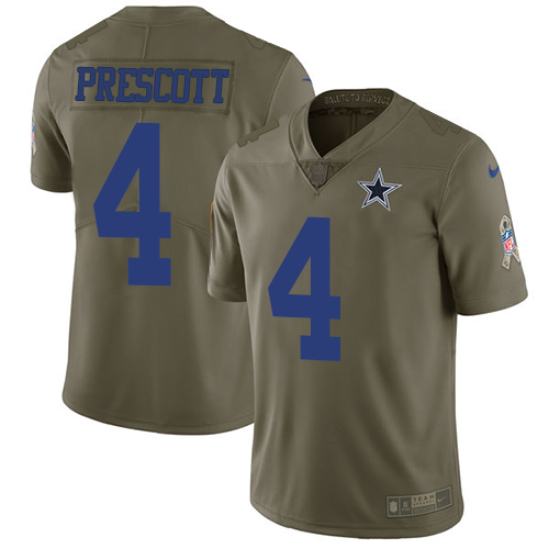 Nike Cowboys #4 Dak Prescott Olive Youth Stitched NFL Limited 2017 Salute to Service Jersey Nike Cowboys #4 Dak Prescott Olive Youth Stitched NFL Limited 2017 Salute to Service Jersey