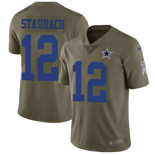 Nike Cowboys #12 Roger Staubach Olive Youth Stitched NFL Limited 2017 Salute to Service Jersey Nike Cowboys #12 Roger Staubach Olive Youth Stitched NFL Limited 2017 Salute to Service Jersey