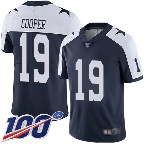 Nike Cowboys #19 Amari Cooper Navy Blue Thanksgiving Youth Stitched NFL 100th Season Vapor Throwback Limited Jersey Nike Cowboys #19 Amari Cooper Navy Blue Thanksgiving Youth Stitched NFL 100th Season Vapor Throwback Limited Jersey