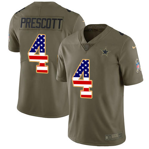 Nike Cowboys #4 Dak Prescott Olive/USA Flag Youth Stitched NFL Limited 2017 Salute to Service Jersey Nike Cowboys #4 Dak Prescott Olive/USA Flag Youth Stitched NFL Limited 2017 Salute to Service Jersey