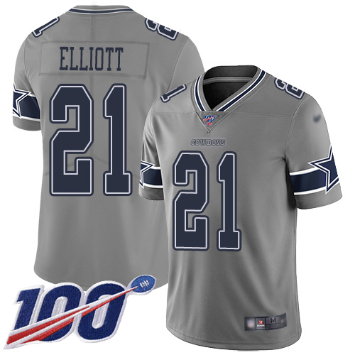 Nike Cowboys #21 Ezekiel Elliott Gray Youth Stitched NFL Limited Inverted Legend 100th Season Jersey Nike Cowboys #21 Ezekiel Elliott Gray Youth Stitched NFL Limited Inverted Legend 100th Season Jersey