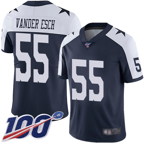 Nike Cowboys #55 Leighton Vander Esch Navy Blue Thanksgiving Youth Stitched NFL 100th Season Vapor Throwback Limited Jersey