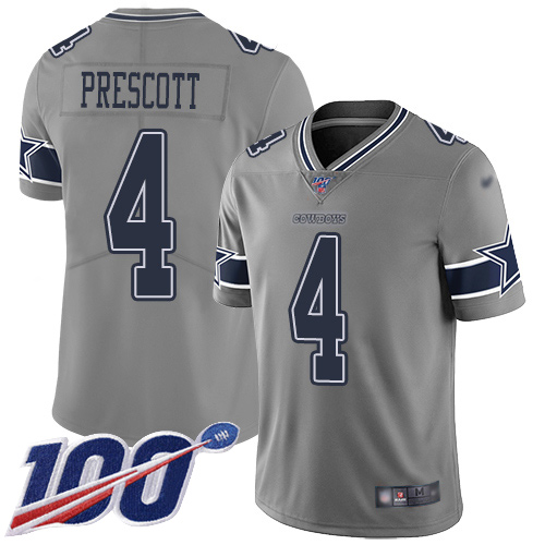 Nike Cowboys #4 Dak Prescott Gray Youth Stitched NFL Limited Inverted Legend 100th Season Jersey Nike Cowboys #4 Dak Prescott Gray Youth Stitched NFL Limited Inverted Legend 100th Season Jersey