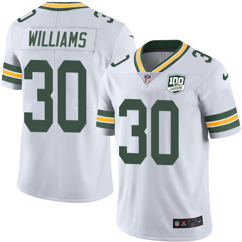 Nike Packers #30 Jamaal Williams White Youth 100th Season Stitched NFL Vapor Untouchable Limited Jersey Nike Packers #30 Jamaal Williams White Youth 100th Season Stitched NFL Vapor Untouchable Limited Jersey