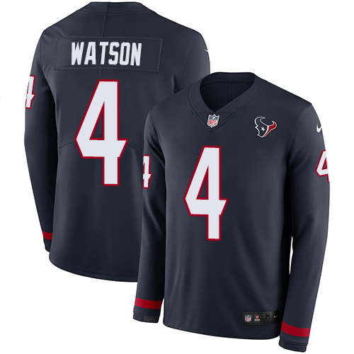 Nike Texans #4 Deshaun Watson Navy Blue Team Color Youth Stitched NFL Limited Therma Long Sleeve Jersey Nike Texans #4 Deshaun Watson Navy Blue Team Color Youth Stitched NFL Limited Therma Long Sleeve Jersey