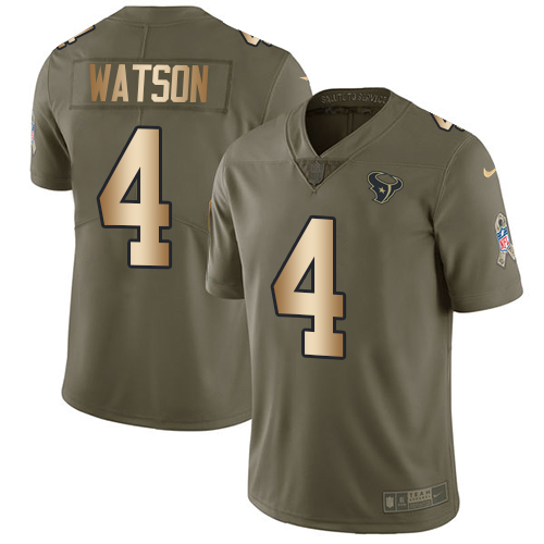 Nike Texans #4 Deshaun Watson Olive/Gold Youth Stitched NFL Limited 2017 Salute to Service Jersey Nike Texans #4 Deshaun Watson Olive/Gold Youth Stitched NFL Limited 2017 Salute to Service Jersey