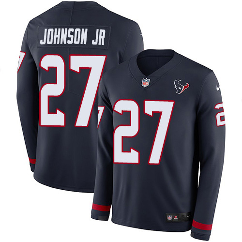 Nike Texans #27 Duke Johnson Jr Navy Blue Team Color Youth Stitched NFL Limited Therma Long Sleeve Jersey Nike Texans #27 Duke Johnson Jr Navy Blue Team Color Youth Stitched NFL Limited Therma Long Sleeve Jersey