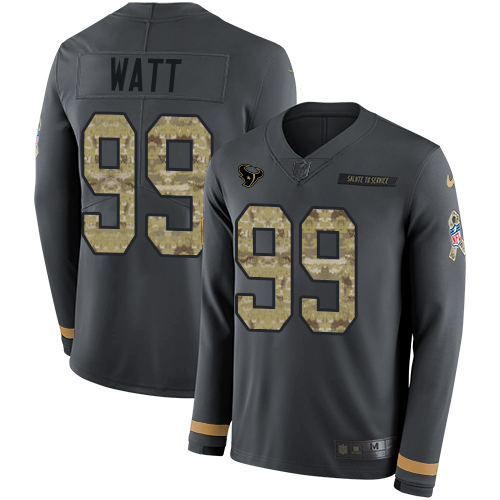 Nike Texans #99 J.J. Watt Anthracite Salute to Service Youth Stitched NFL Limited Therma Long Sleeve Jersey Nike Texans #99 J.J. Watt Anthracite Salute to Service Youth Stitched NFL Limited Therma Long Sleeve Jersey