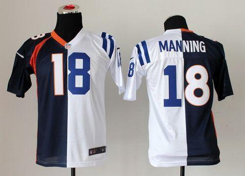 Nike Colts #18 Peyton Manning Blue/White Youth Stitched NFL Elite Split Broncos Jersey Nike Colts #18 Peyton Manning Blue/White Youth Stitched NFL Elite Split Broncos Jersey