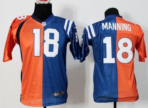 Nike Colts #18 Peyton Manning Orange/Blue Youth Stitched NFL Elite Split Broncos Jersey Nike Colts #18 Peyton Manning Orange/Blue Youth Stitched NFL Elite Split Broncos Jersey