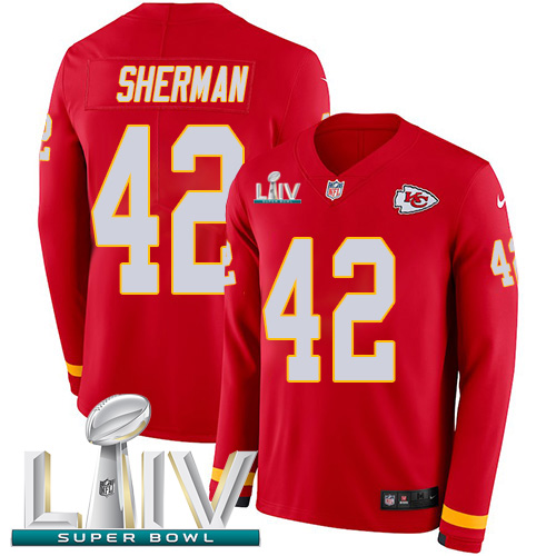 Nike Chiefs #42 Anthony Sherman Red Super Bowl LIV 2020 Team Color Youth Stitched NFL Limited Therma Long Sleeve Jersey Nike Chiefs #42 Anthony Sherman Red Super Bowl LIV 2020 Team Color Youth Stitched NFL Limited Therma Long Sleeve Jersey