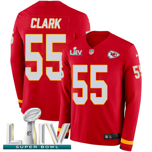 Nike Chiefs #55 Frank Clark Red Super Bowl LIV 2020 Team Color Youth Stitched NFL Limited Therma Long Sleeve Jersey Nike Chiefs #55 Frank Clark Red Super Bowl LIV 2020 Team Color Youth Stitched NFL Limited Therma Long Sleeve Jersey