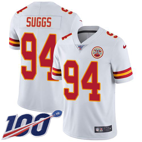 Nike Chiefs #94 Terrell Suggs White Youth Stitched NFL 100th Season Vapor Untouchable Limited Jersey Nike Chiefs #94 Terrell Suggs White Youth Stitched NFL 100th Season Vapor Untouchable Limited Jersey