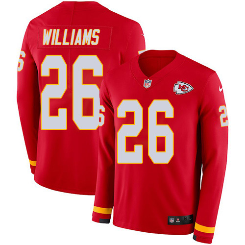 Nike Chiefs #26 Damien Williams Red Team Color Youth Stitched NFL Limited Therma Long Sleeve Jersey Nike Chiefs #26 Damien Williams Red Team Color Youth Stitched NFL Limited Therma Long Sleeve Jersey