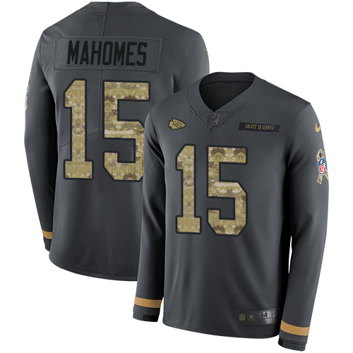 Nike Chiefs #15 Patrick Mahomes Anthracite Salute to Service Youth Stitched NFL Limited Therma Long Sleeve Jersey Nike Chiefs #15 Patrick Mahomes Anthracite Salute to Service Youth Stitched NFL Limited Therma Long Sleeve Jersey