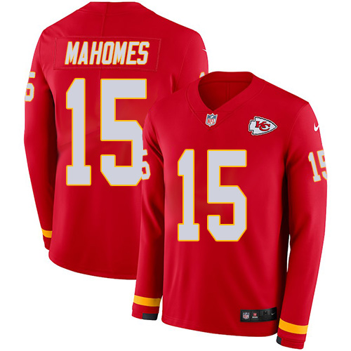 Nike Chiefs #15 Patrick Mahomes Red Team Color Youth Stitched NFL Limited Therma Long Sleeve Jersey Nike Chiefs #15 Patrick Mahomes Red Team Color Youth Stitched NFL Limited Therma Long Sleeve Jersey