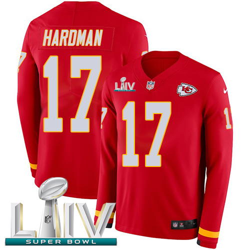 Nike Chiefs #17 Mecole Hardman Red Super Bowl LIV 2020 Team Color Youth Stitched NFL Limited Therma Long Sleeve Jersey Nike Chiefs #17 Mecole Hardman Red Super Bowl LIV 2020 Team Color Youth Stitched NFL Limited Therma Long Sleeve Jersey