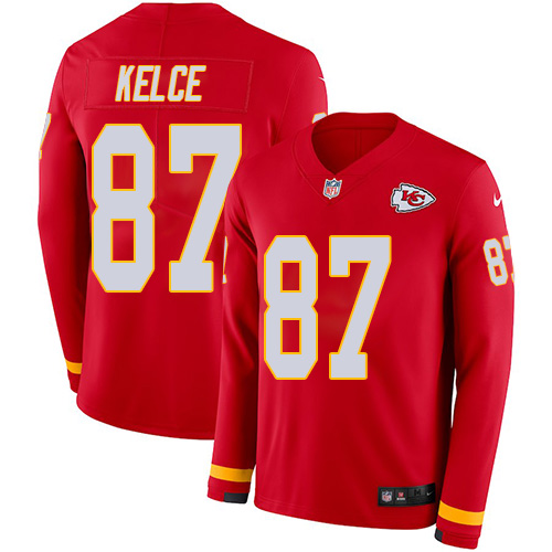 Nike Chiefs #87 Travis Kelce Red Team Color Youth Stitched NFL Limited Therma Long Sleeve Jersey Nike Chiefs #87 Travis Kelce Red Team Color Youth Stitched NFL Limited Therma Long Sleeve Jersey