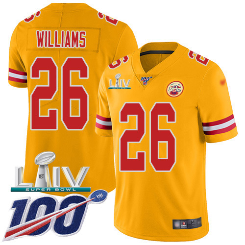 Nike Chiefs #26 Damien Williams Gold Super Bowl LIV 2020 Youth Stitched NFL Limited Inverted Legend 100th Season Jersey Nike Chiefs #26 Damien Williams Gold Super Bowl LIV 2020 Youth Stitched NFL Limited Inverted Legend 100th Season Jersey