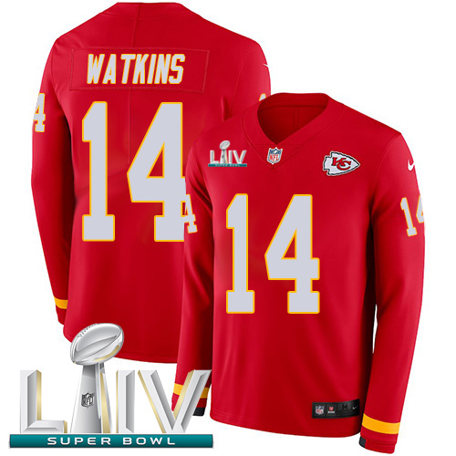Nike Chiefs #14 Sammy Watkins Red Super Bowl LIV 2020 Team Color Youth Stitched NFL Limited Therma Long Sleeve Jersey Nike Chiefs #14 Sammy Watkins Red Super Bowl LIV 2020 Team Color Youth Stitched NFL Limited Therma Long Sleeve Jersey
