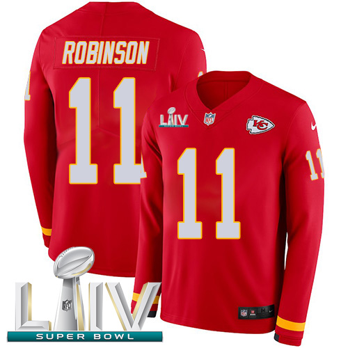 Nike Chiefs #11 Demarcus Robinson Red Super Bowl LIV 2020 Team Color Youth Stitched NFL Limited Therma Long Sleeve Jersey Nike Chiefs #11 Demarcus Robinson Red Super Bowl LIV 2020 Team Color Youth Stitched NFL Limited Therma Long Sleeve Jersey