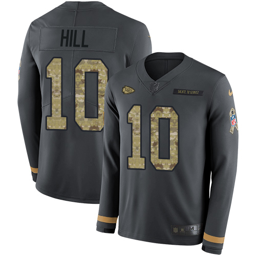 Nike Chiefs #10 Tyreek Hill Anthracite Salute to Service Youth Stitched NFL Limited Therma Long Sleeve Jersey Nike Chiefs #10 Tyreek Hill Anthracite Salute to Service Youth Stitched NFL Limited Therma Long Sleeve Jersey