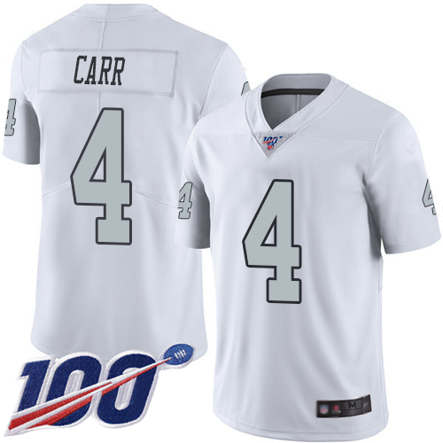 Nike Raiders #4 Derek Carr White Youth Stitched NFL Limited Rush 100th Season Jersey Nike Raiders #4 Derek Carr White Youth Stitched NFL Limited Rush 100th Season Jersey