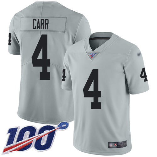Nike Raiders #4 Derek Carr Silver Youth Stitched NFL Limited Inverted Legend 100th Season Jersey Nike Raiders #4 Derek Carr Silver Youth Stitched NFL Limited Inverted Legend 100th Season Jersey