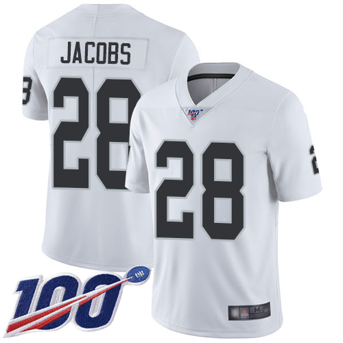 Nike Raiders #28 Josh Jacobs White Youth Stitched NFL 100th Season Vapor Limited Jersey Nike Raiders #28 Josh Jacobs White Youth Stitched NFL 100th Season Vapor Limited Jersey