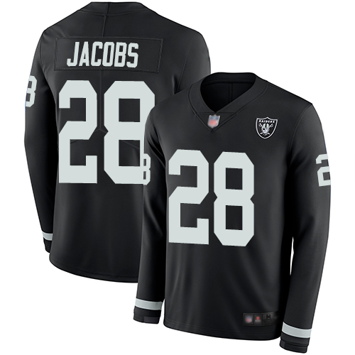 Nike Raiders #28 Josh Jacobs Black Team Color Youth Stitched NFL Limited Therma Long Sleeve Jersey Nike Raiders #28 Josh Jacobs Black Team Color Youth Stitched NFL Limited Therma Long Sleeve Jersey